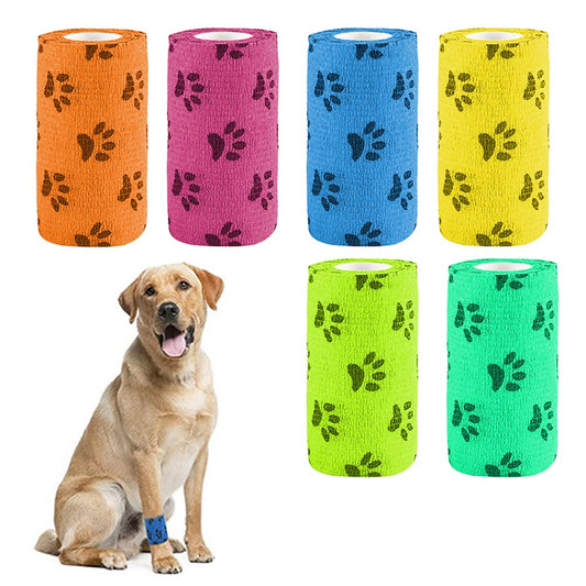 6 Rolls 10cm Self Adhesive Bandage for Pet Non-Woven Dog Bandages Elastic Pet Wounds Wrap Tape