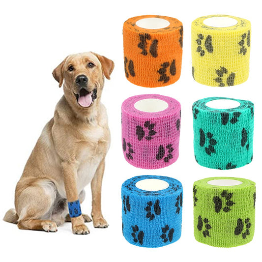 6 Rolls 5cm Self Adhesive Bandage for Pet Non-Woven Dog Bandages Elastic Pet Wounds Wrap Tape