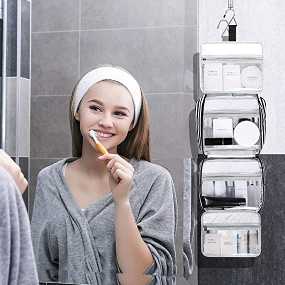 Travel Toiletry Bag Hanging Wash Bag Cosmetic Bag Makeup Bag with Hook Blue