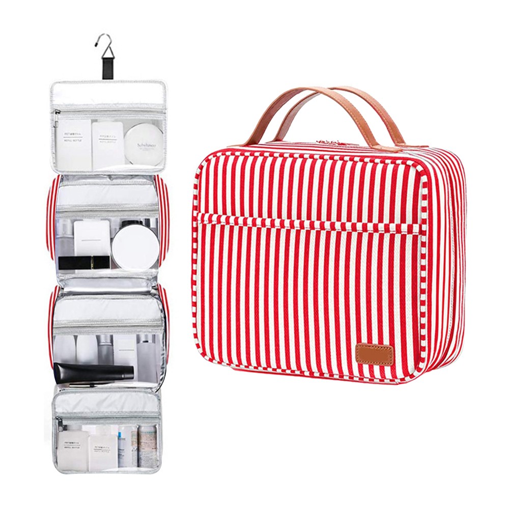 Travel Toiletry Bag Hanging Wash Bag Cosmetic Bag Makeup Bag with Hook Red