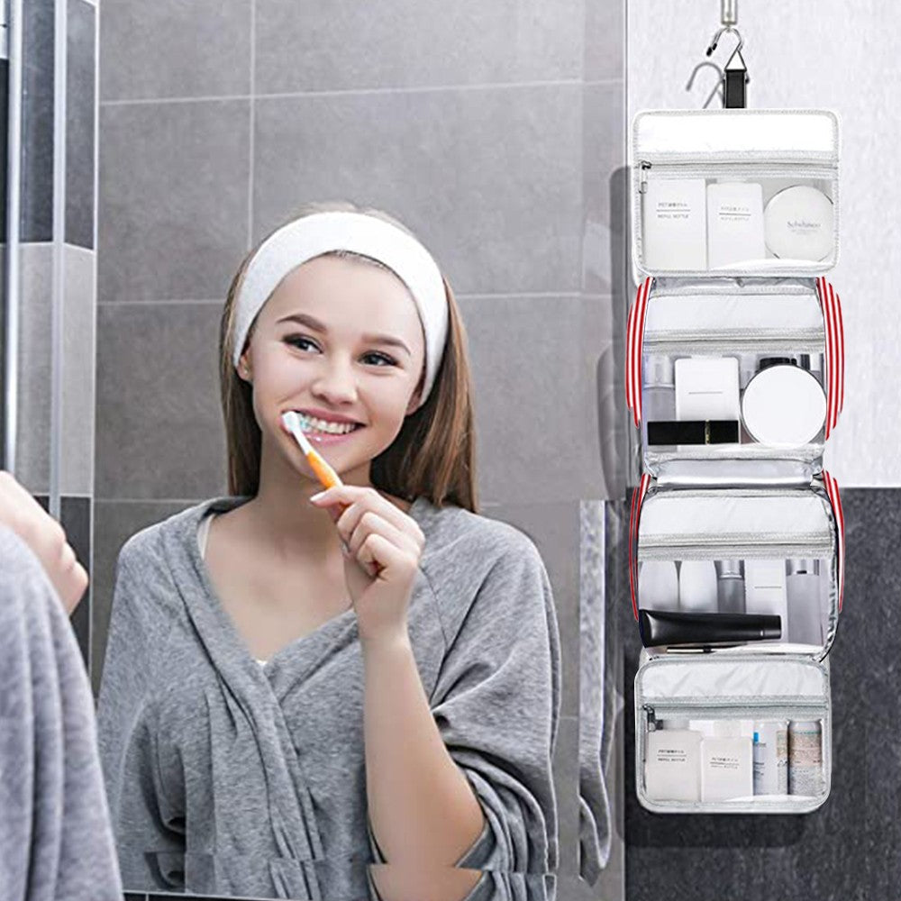 Travel Toiletry Bag Hanging Wash Bag Cosmetic Bag Makeup Bag with Hook Red