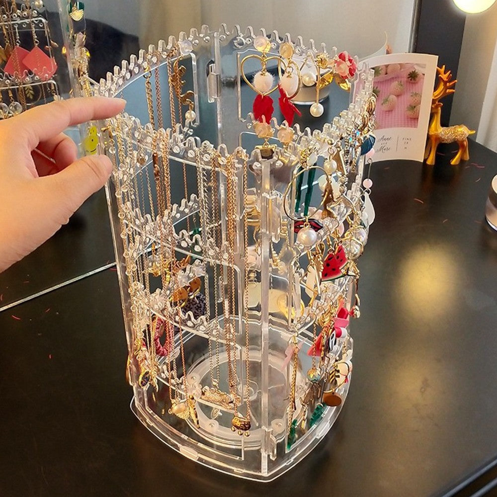 Rotating Jewellery Organizer Earring Necklace Display Stand Storage Rack Transparent