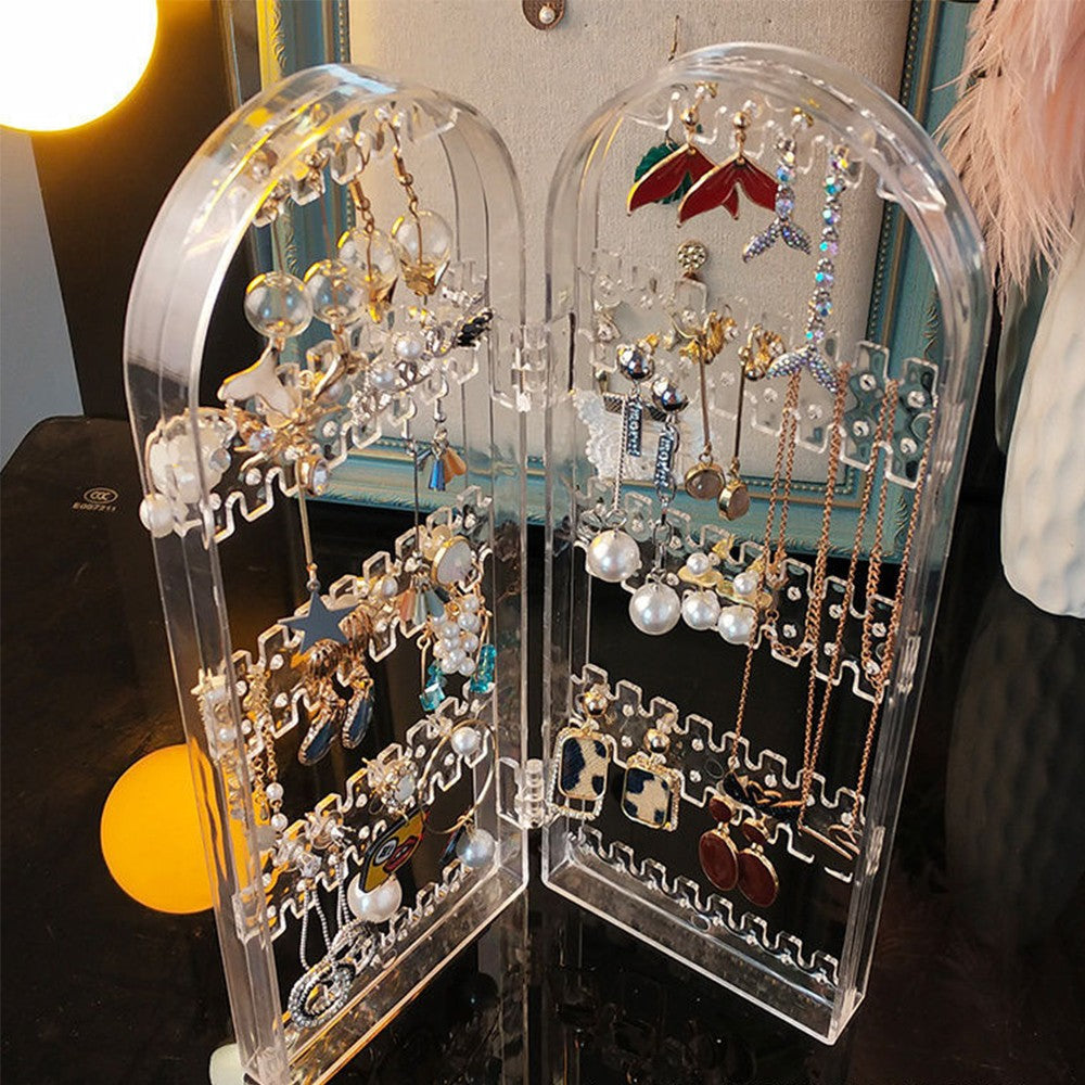 Foldable Jewellery Organizer Earring Necklace Display Stand Storage Rack Transparent