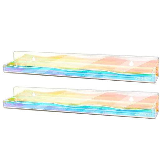 2Pcs Iridescent Wall Mounted Shelf Clear Rainbow Nail Polish Rack Acrylic Organizer Display Holder