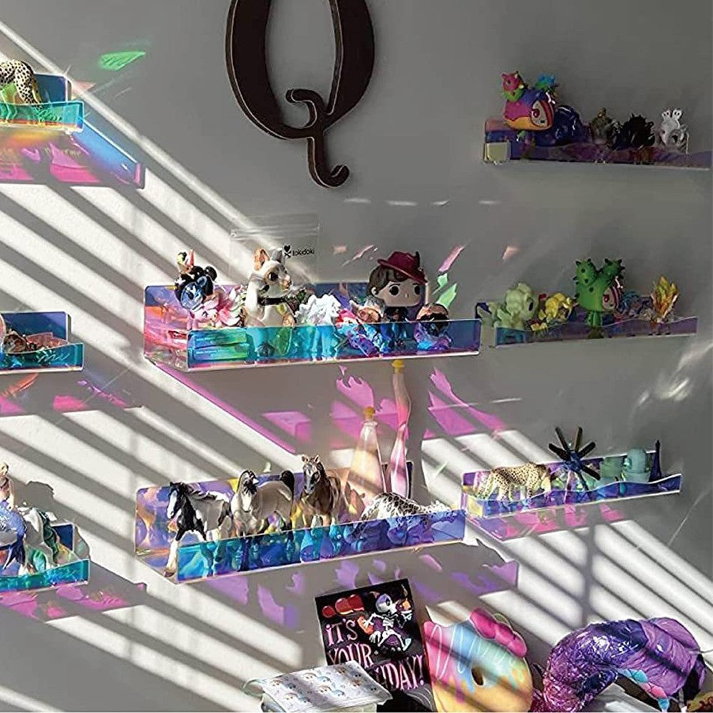 4Pcs Iridescent Wall Mounted Shelf Clear Rainbow Nail Polish Rack Acrylic Organizer Display Holder