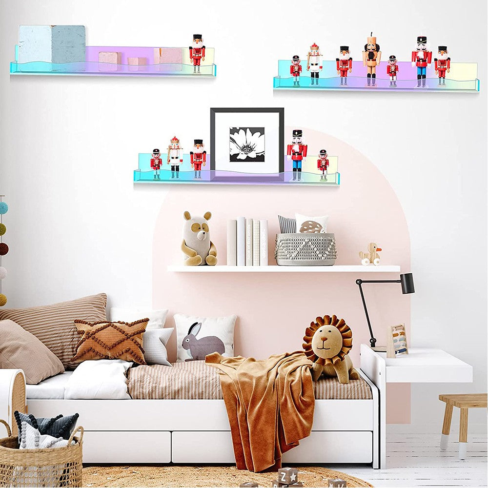 4Pcs Iridescent Wall Mounted Shelf Clear Rainbow Nail Polish Rack Acrylic Organizer Display Holder