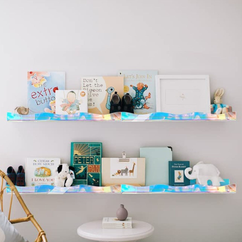 4Pcs Iridescent Wall Mounted Shelf Clear Rainbow Nail Polish Rack Acrylic Organizer Display Holder