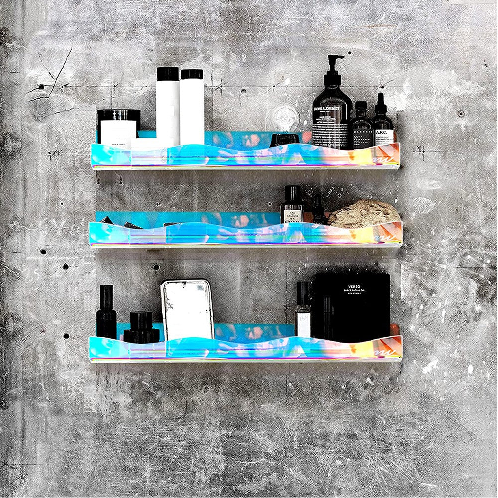 4Pcs Iridescent Wall Mounted Shelf Clear Rainbow Nail Polish Rack Acrylic Organizer Display Holder