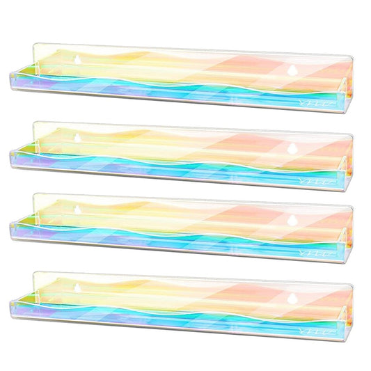 4Pcs Iridescent Wall Mounted Shelf Clear Rainbow Nail Polish Rack Acrylic Organizer Display Holder