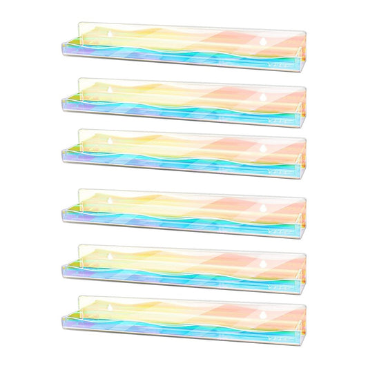 6Pcs Iridescent Wall Mounted Shelf Clear Rainbow Nail Polish Rack Acrylic Organizer Display Holder