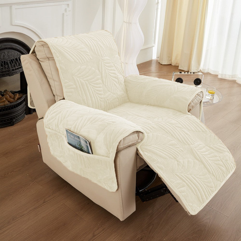 Recliner Chair Cover Sofa Slipcover Couch Protector with Side Pocket Beige