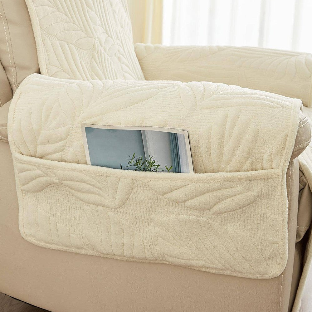 Recliner Chair Cover Sofa Slipcover Couch Protector with Side Pocket Beige