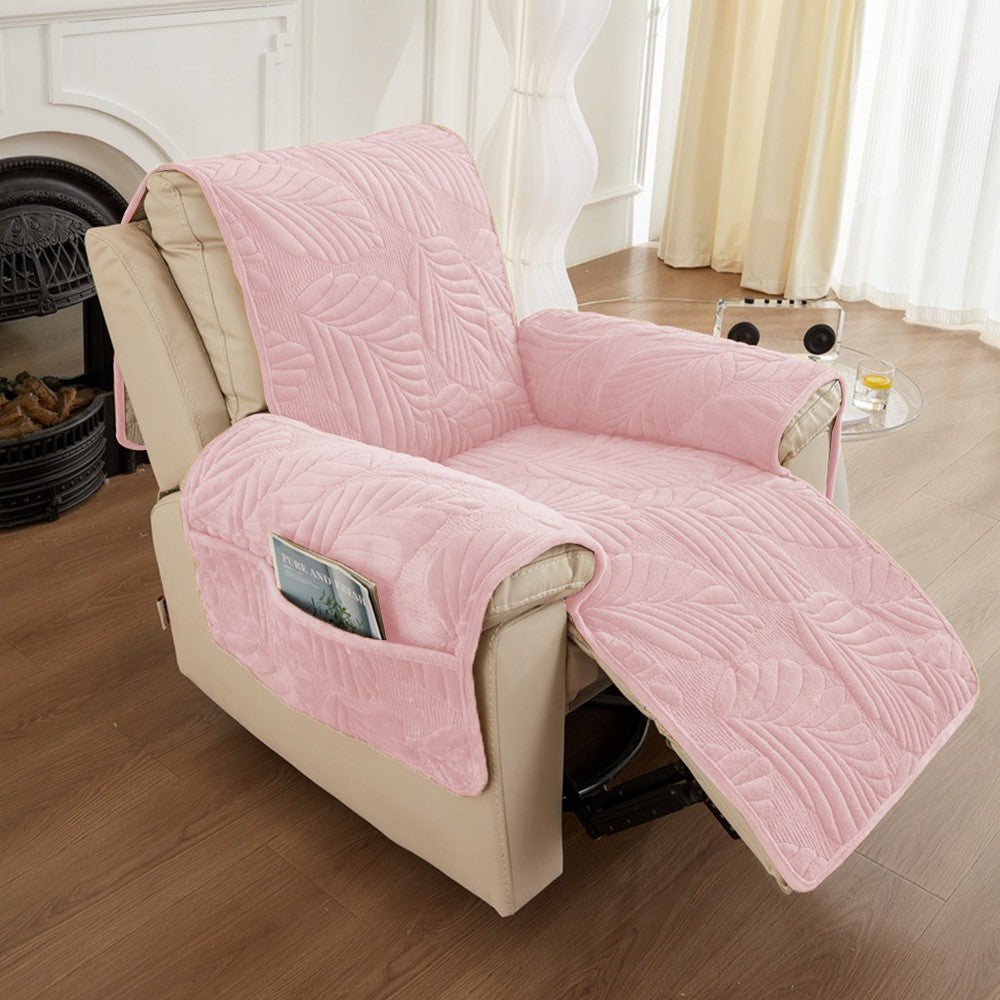Recliner Chair Cover Sofa Slipcover Couch Protector with Side Pocket Pink