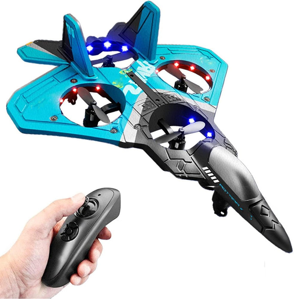 V17 Remote Control Stunt Plane 2.4 GHz RC Airplanes Helicopter Quadcopter with LED Lights Blue