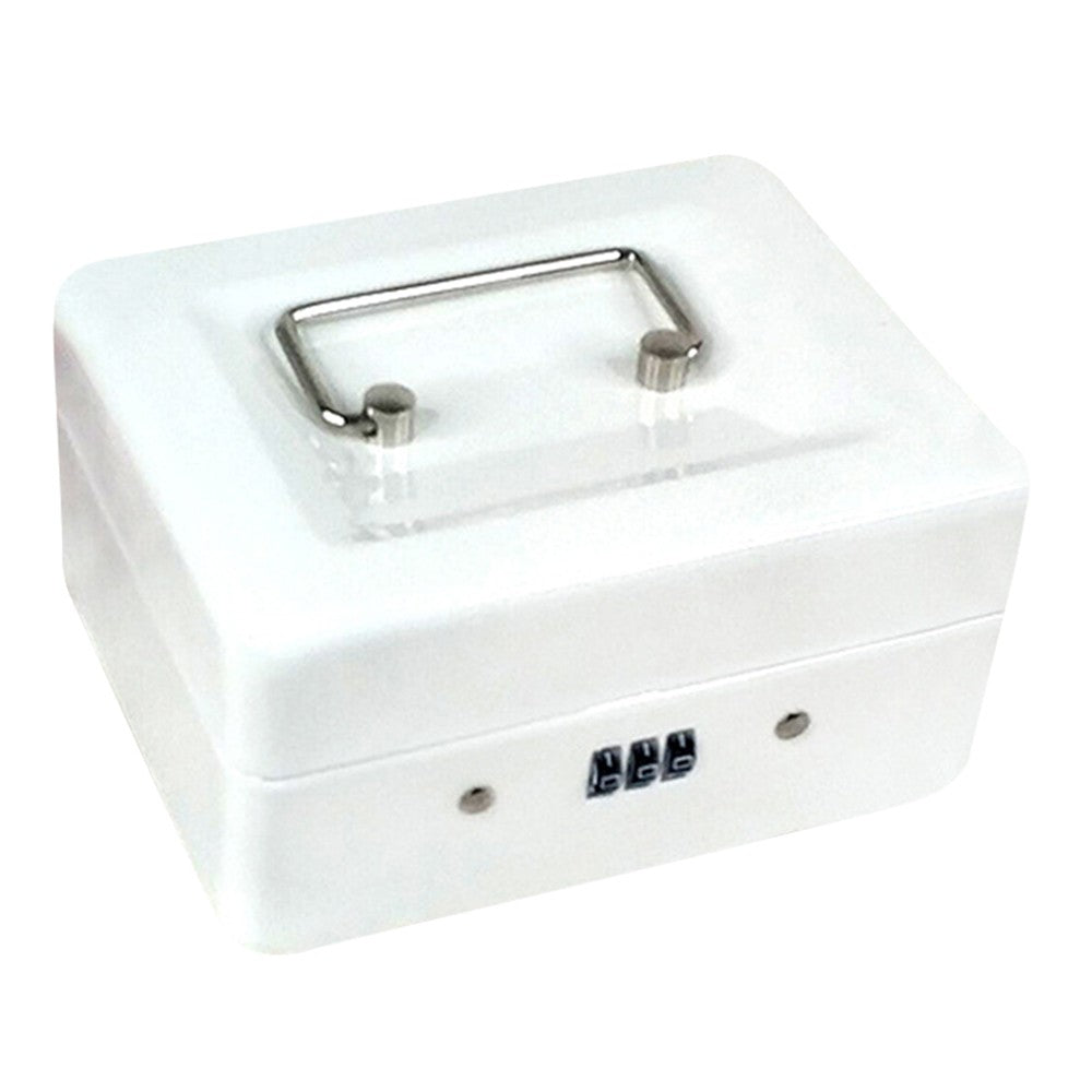 15x12x8cm Lockable Cash Box with Coin Tray Combination Lock Money Box Desktop Safe White