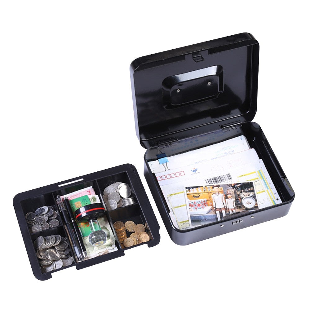 25x20x9cm Lockable Cash Box with Coin Tray Combination Lock Money Box Desktop Safe Black