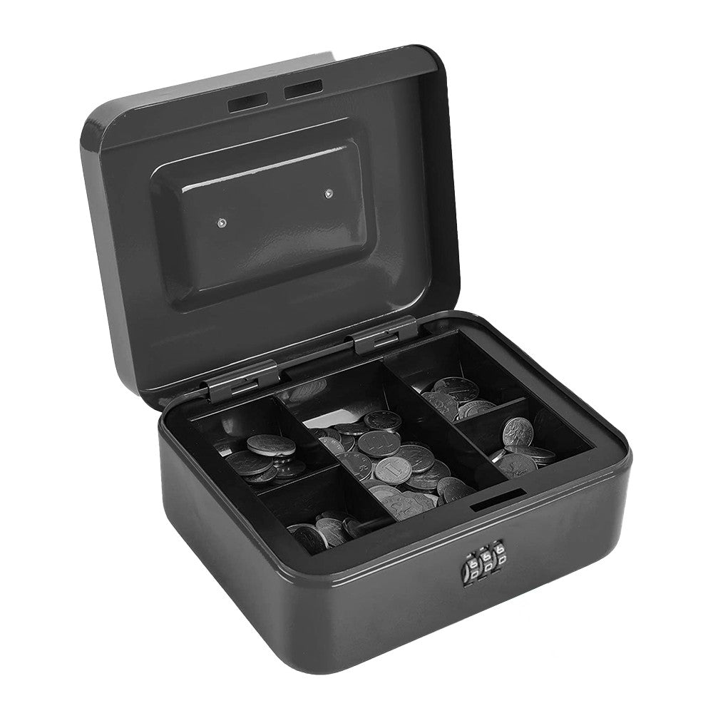 25x20x9cm Lockable Cash Box with Coin Tray Combination Lock Money Box Desktop Safe Black