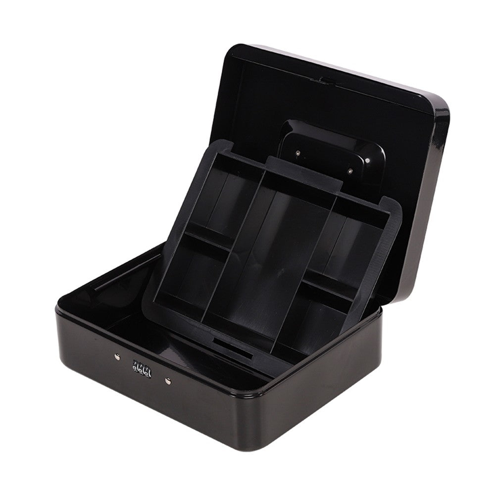 30x24x9cm Lockable Cash Box with Coin Tray Combination Lock Money Box Desktop Safe Black