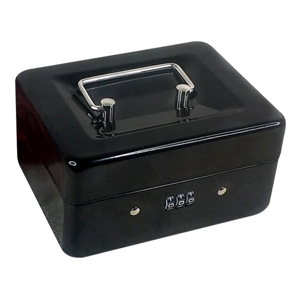15x12x8cm Lockable Cash Box with Coin Tray Combination Lock Money Box Desktop Safe Black