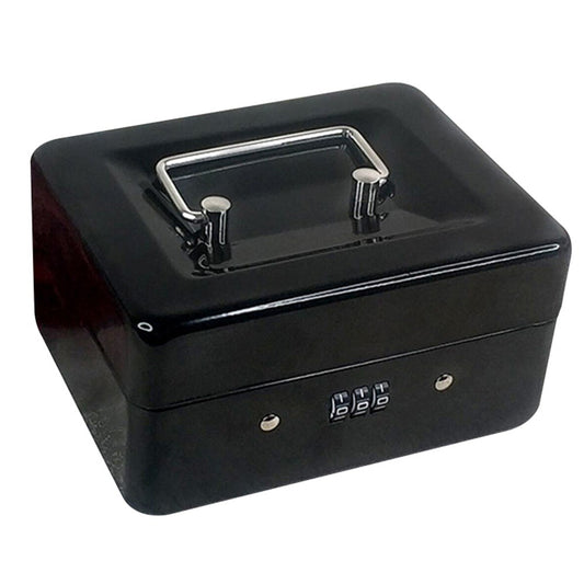 15x12x8cm Lockable Cash Box with Coin Tray Combination Lock Money Box Desktop Safe Black