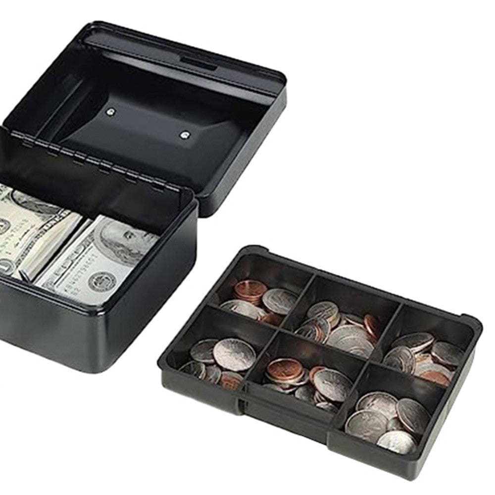 15x12x8cm Lockable Cash Box with Coin Tray Combination Lock Money Box Desktop Safe Black