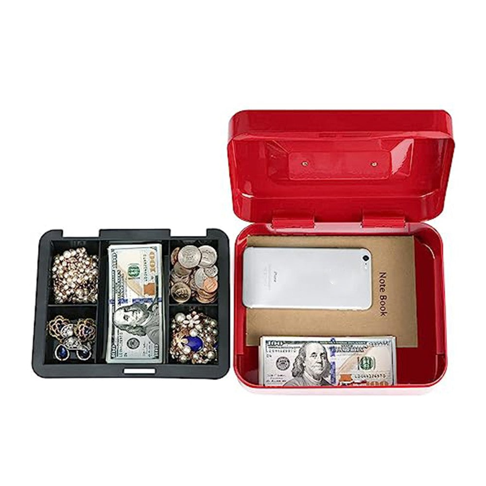 25x20x9cm Lockable Cash Box with Coin Tray Combination Lock Money Box Desktop Safe Red