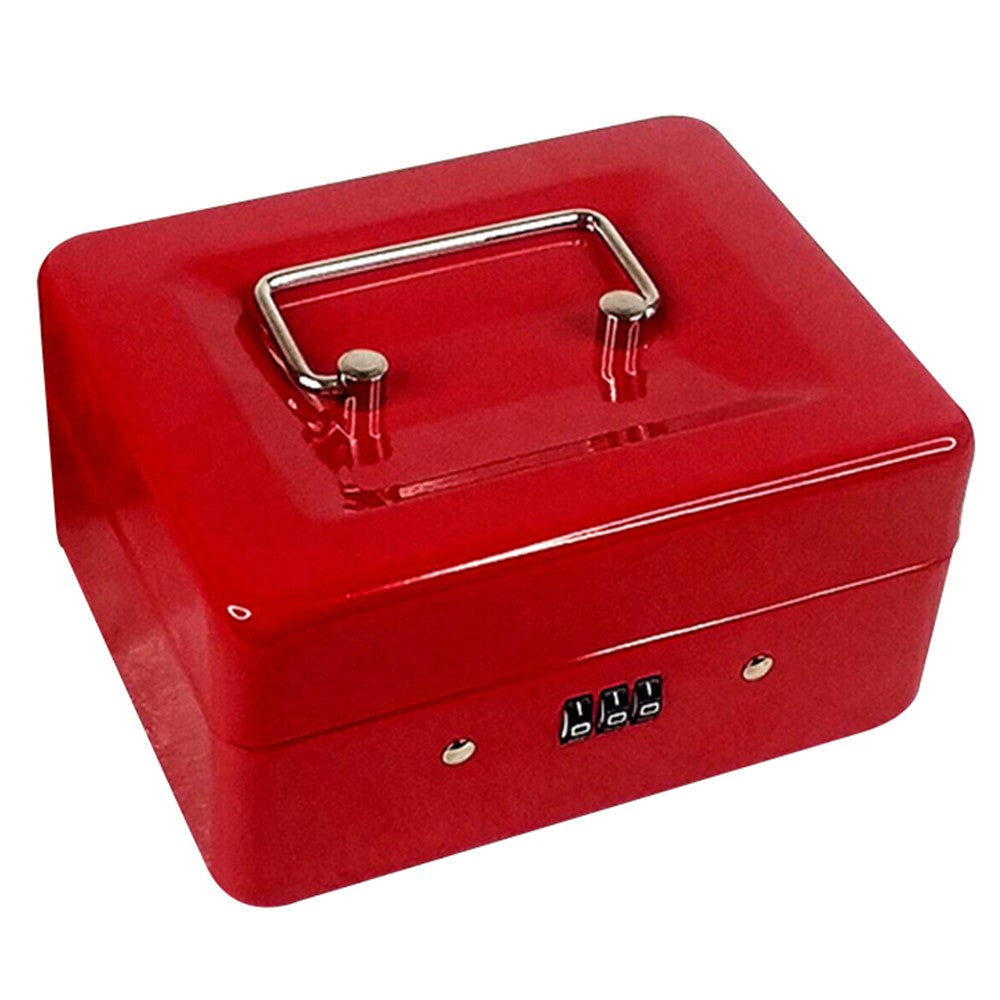 15x12x8cm Lockable Cash Box with Coin Tray Combination Lock Money Box Desktop Safe Red