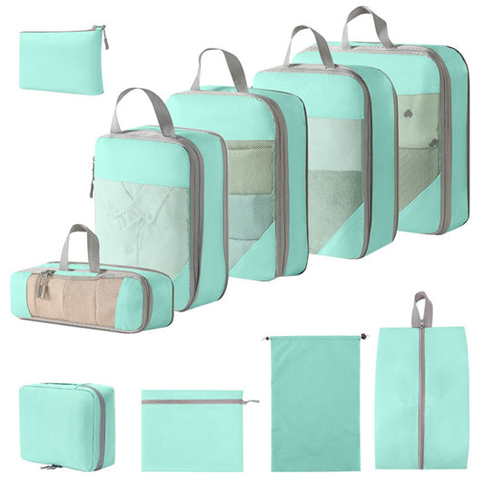 Set of 10Pcs Travel Compressible Packing Cube Clothes Storage Bags Luggage Organizer Acid Blue