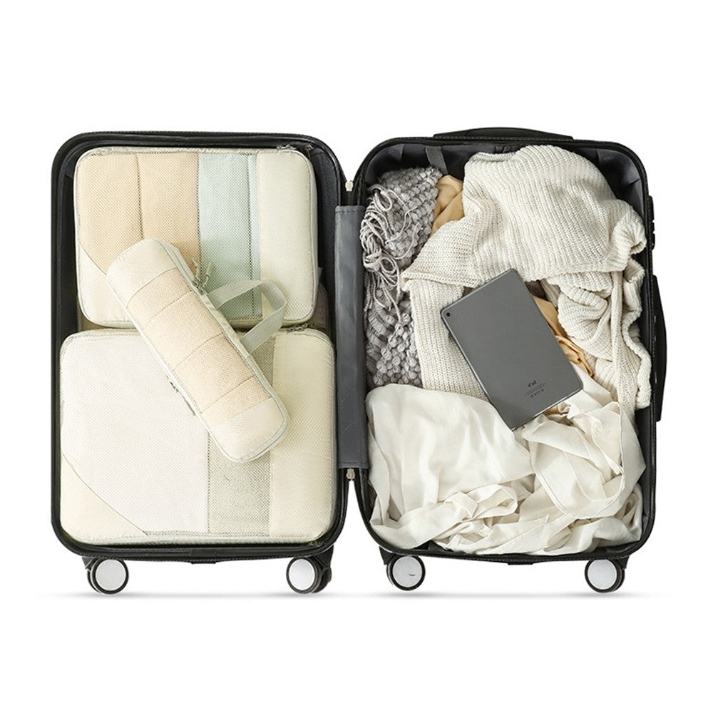 Set of 10Pcs Travel Compressible Packing Cube Clothes Storage Bags Luggage Organizer Beige