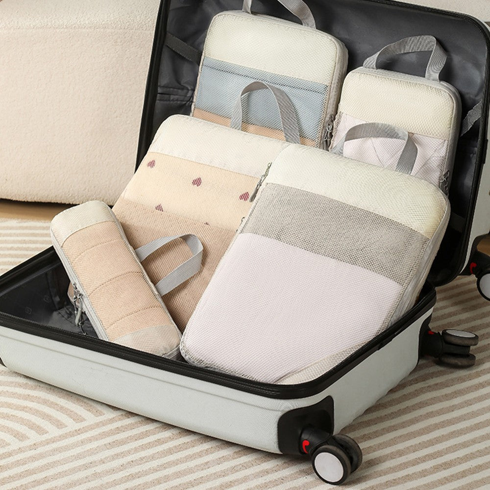 Set of 10Pcs Travel Compressible Packing Cube Clothes Storage Bags Luggage Organizer Beige