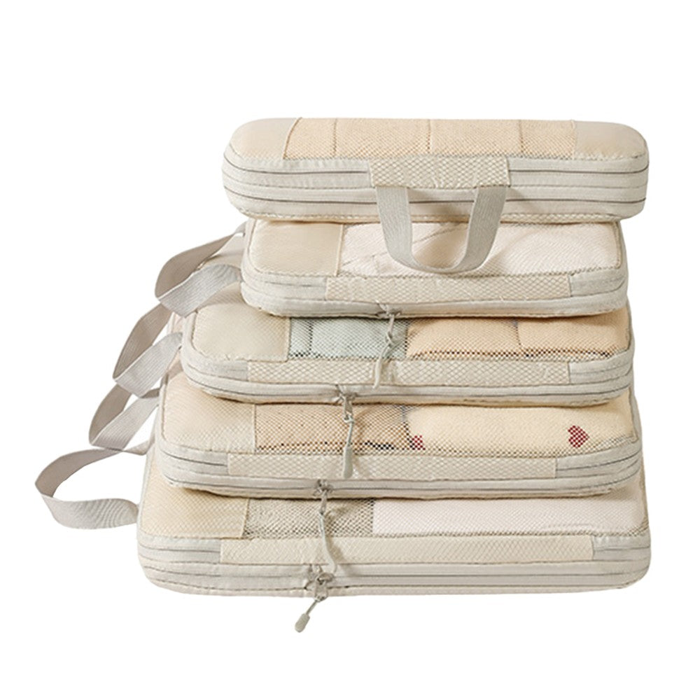 Set of 10Pcs Travel Compressible Packing Cube Clothes Storage Bags Luggage Organizer Beige