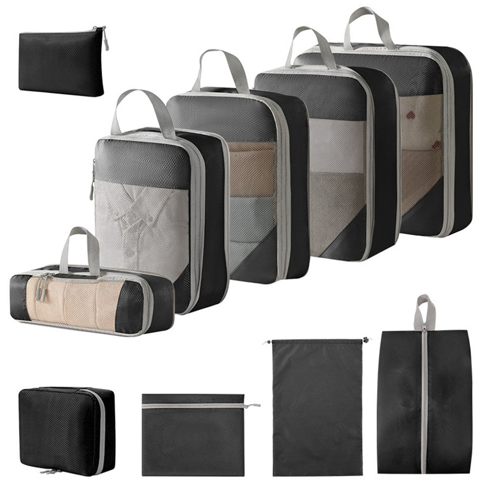 Set of 10Pcs Travel Compressible Packing Cube Clothes Storage Bags Luggage Organizer Black