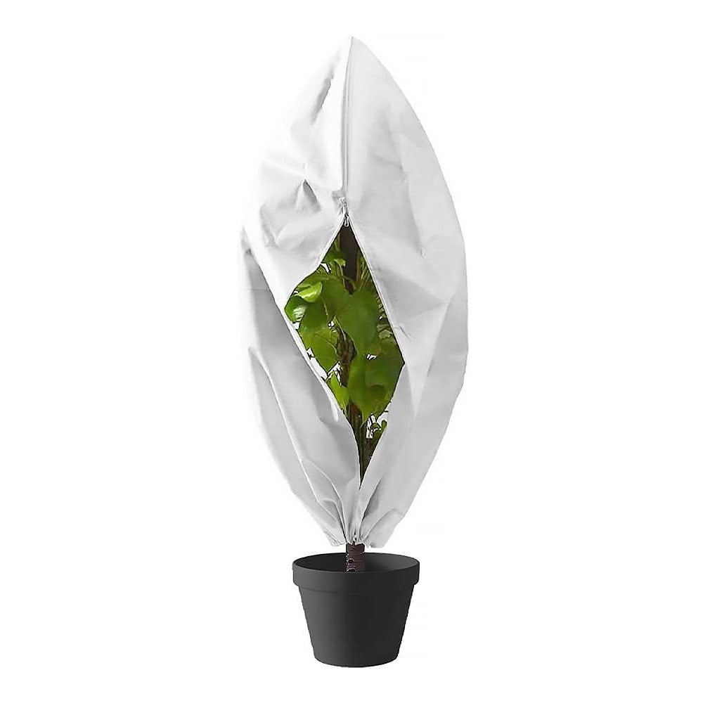 80x100cm Plant Freeze Protection Bag Reusable Plant Covers Frost Cloth with Drawstring and Zipper White