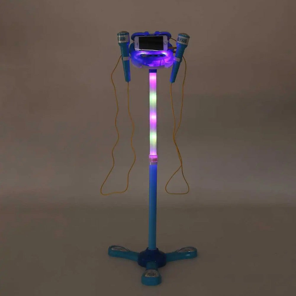Kids Karaoke Machine with 2 Microphones Adjustable Stand Child Music Play Toys Blue