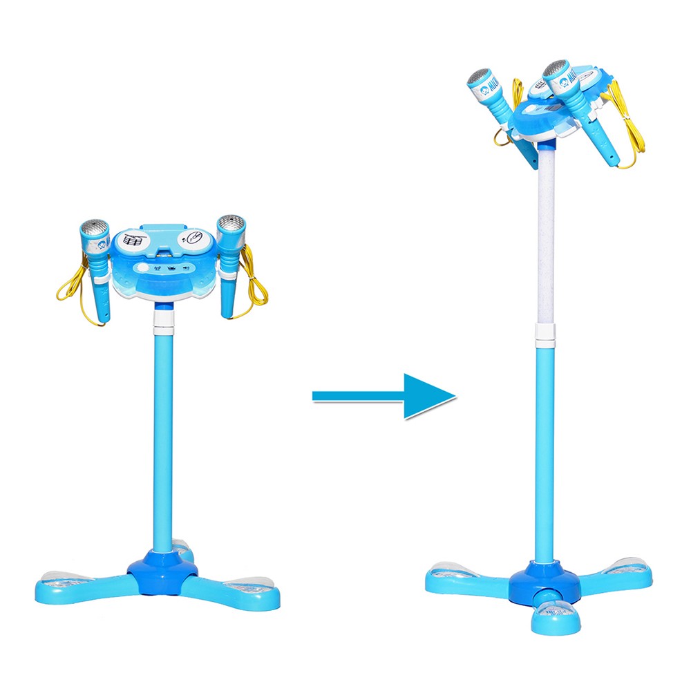 Kids Karaoke Machine with 2 Microphones Adjustable Stand Child Music Play Toys Blue