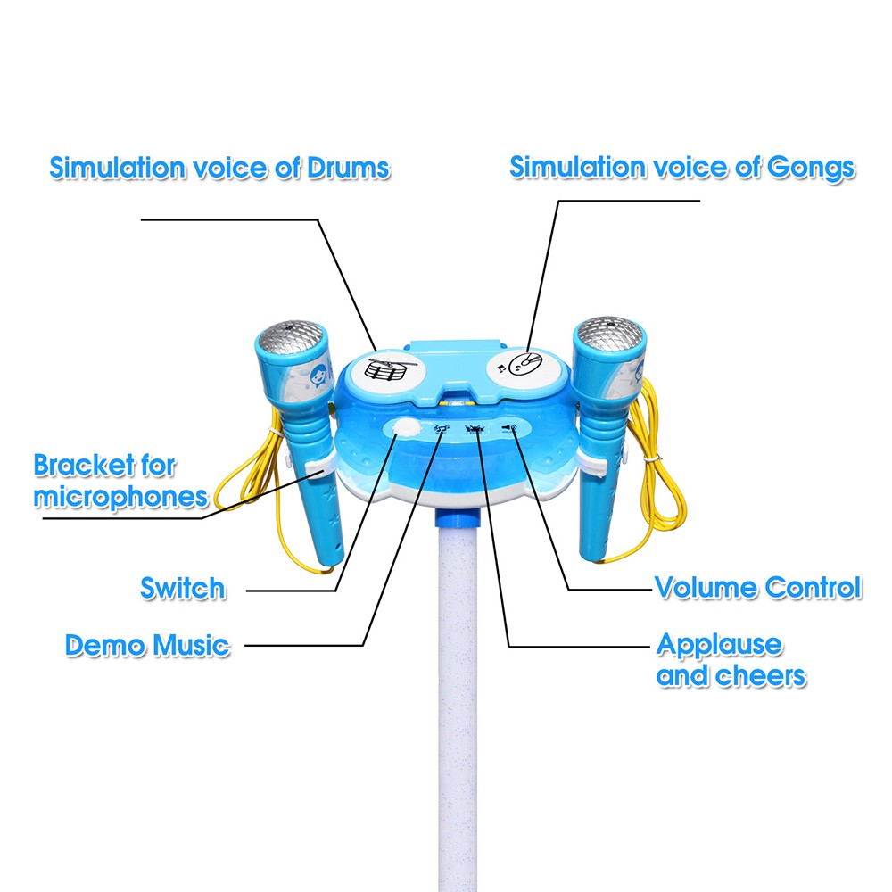 Kids Karaoke Machine with 2 Microphones Adjustable Stand Child Music Play Toys Blue