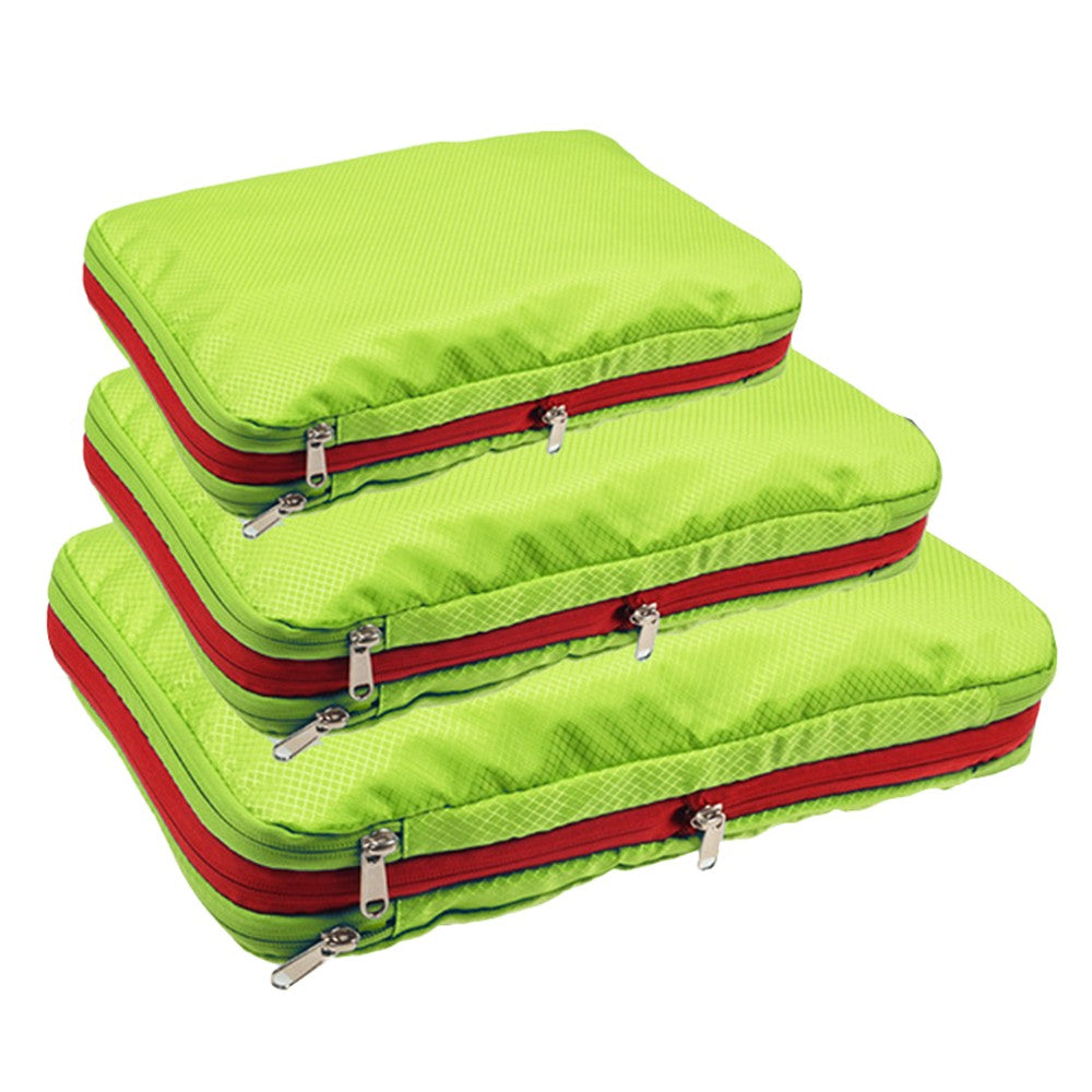 Set of 3 Travel Compression Packing Cube Luggage Packing Bag Clothing Storage Bag Green