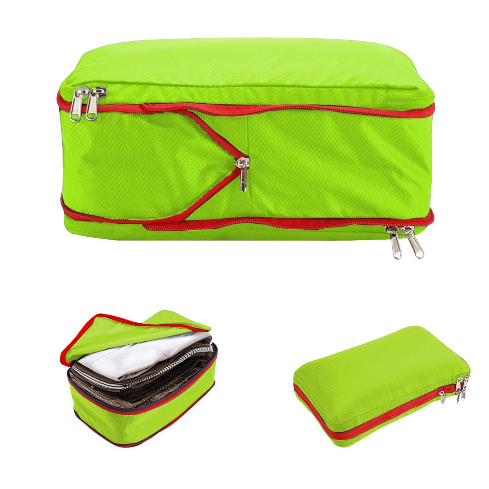 Set of 3 Travel Compression Packing Cube Luggage Packing Bag Clothing Storage Bag Green