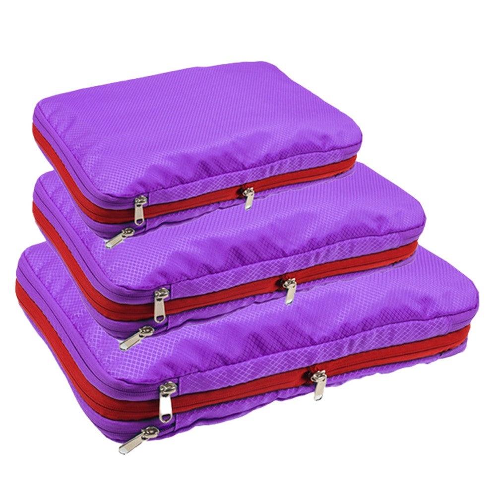 Set of 3 Travel Compression Packing Cube Luggage Packing Bag Clothing Storage Bag Purple