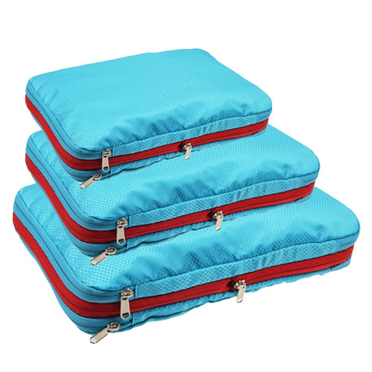 Set of 3 Travel Compression Packing Cube Luggage Packing Bag Clothing Storage Bag Sky Blue