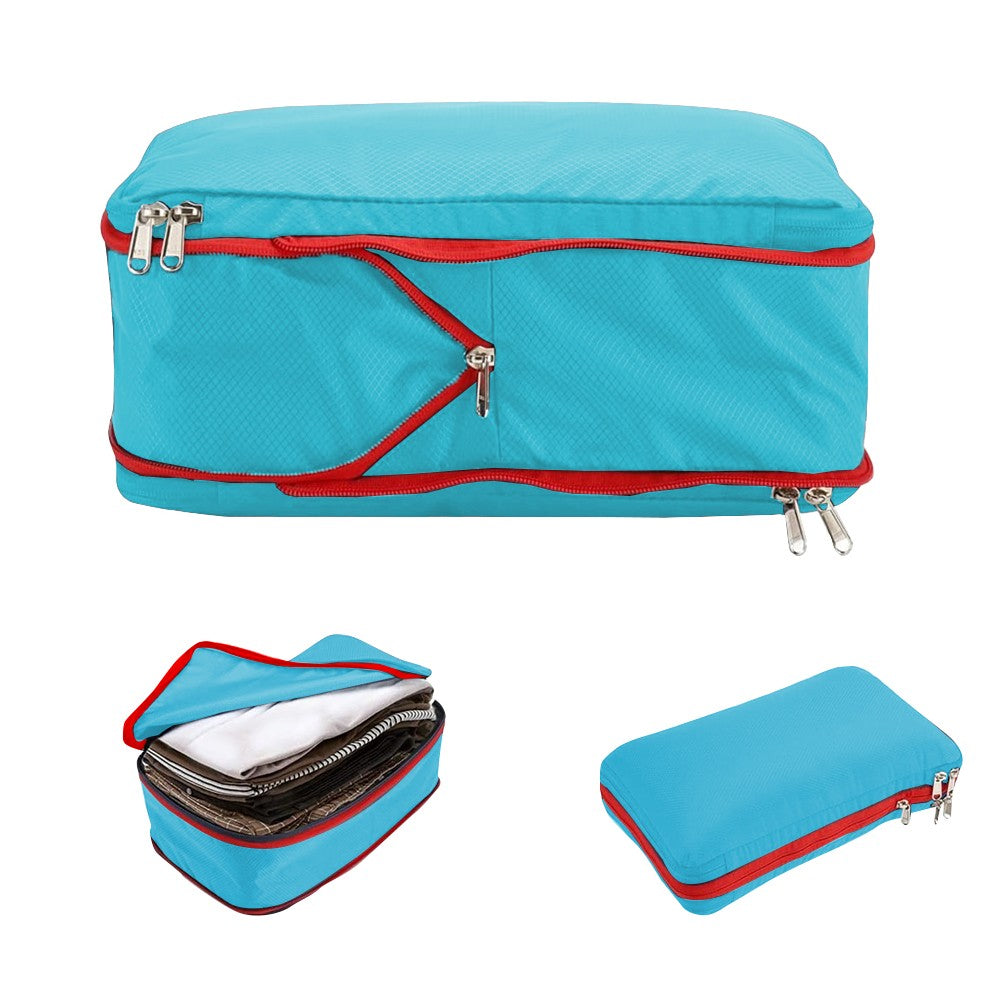 Set of 3 Travel Compression Packing Cube Luggage Packing Bag Clothing Storage Bag Sky Blue
