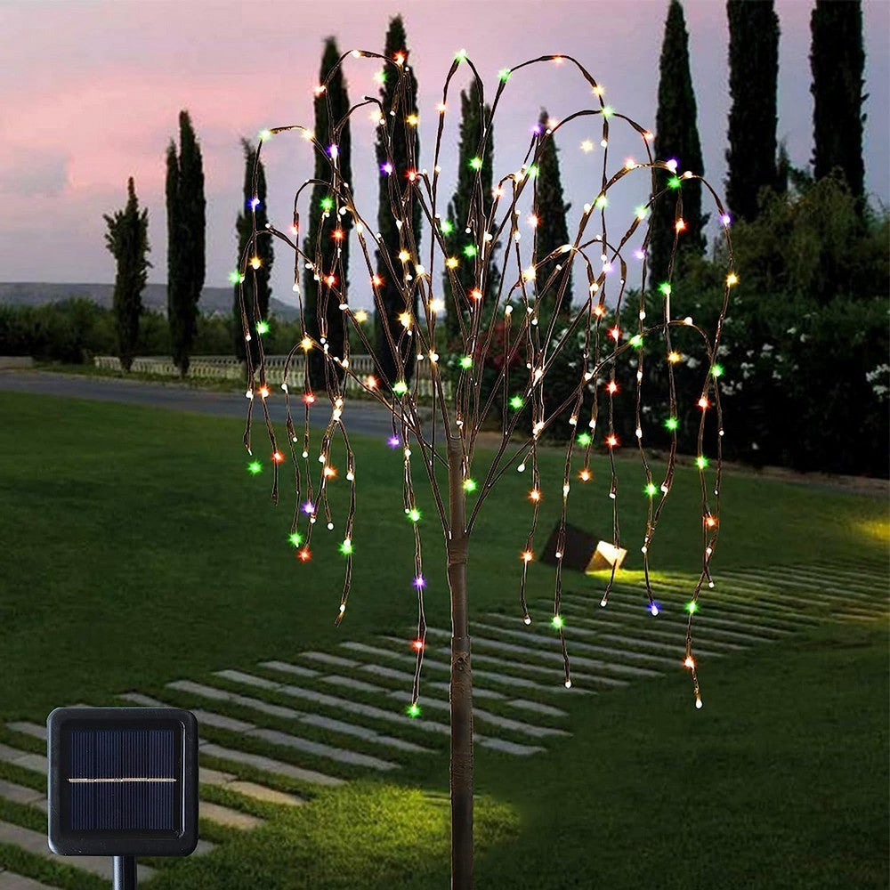 LED Solar Weeping Willow Tree Lights Outdoor Garden Pathway Landscape Lamp Colorful Lights