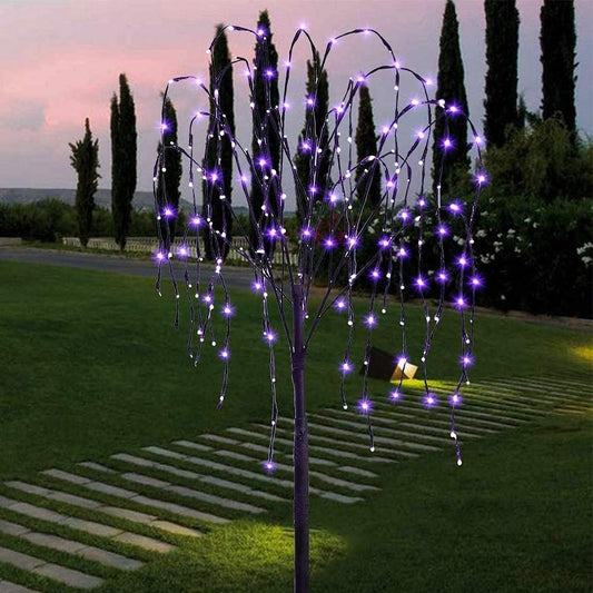 LED Solar Weeping Willow Tree Lights Outdoor Garden Pathway Landscape Lamp Purple Lights