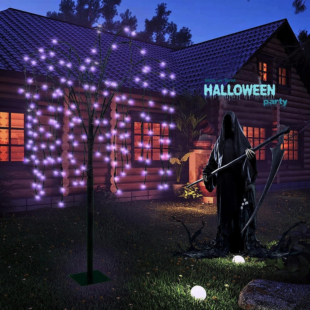 LED Solar Weeping Willow Tree Lights Outdoor Garden Pathway Landscape Lamp Purple Lights