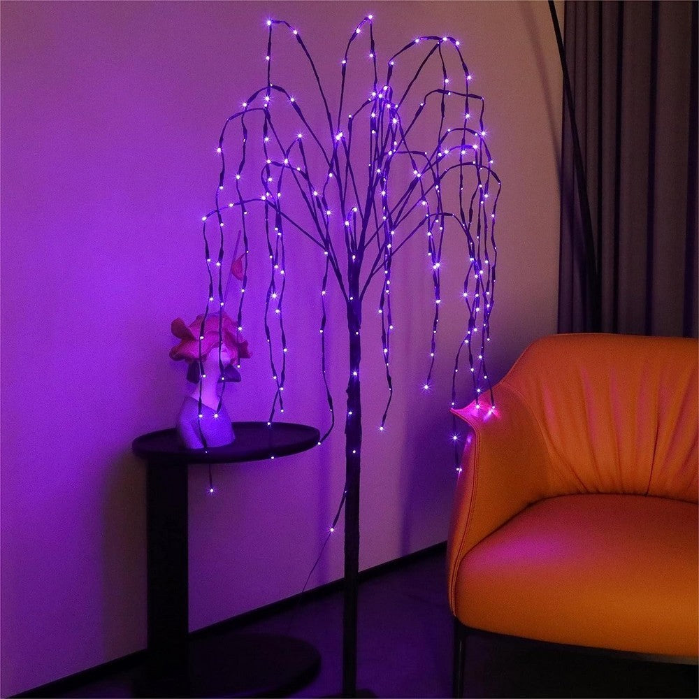 LED Solar Weeping Willow Tree Lights Outdoor Garden Pathway Landscape Lamp Purple Lights