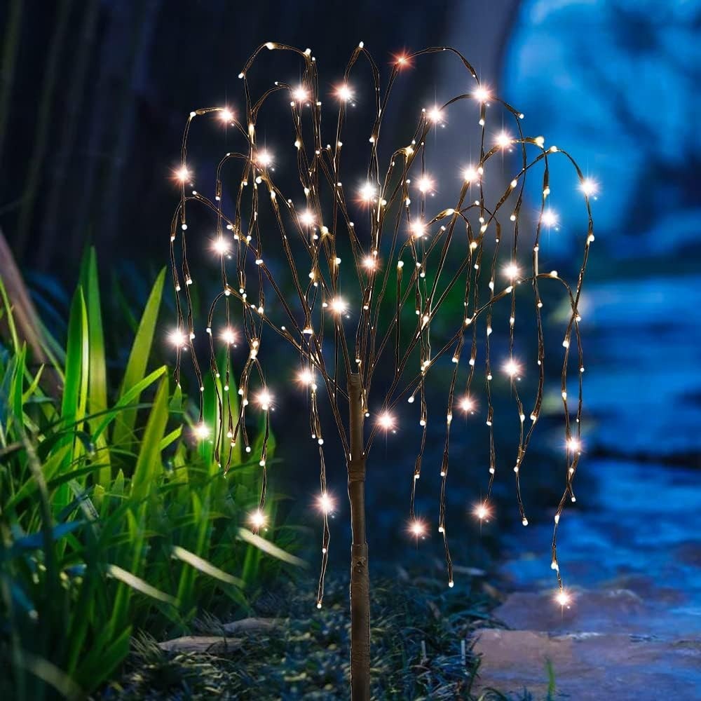 LED Solar Weeping Willow Tree Lights Outdoor Garden Pathway Landscape Lamp Warm White Lights