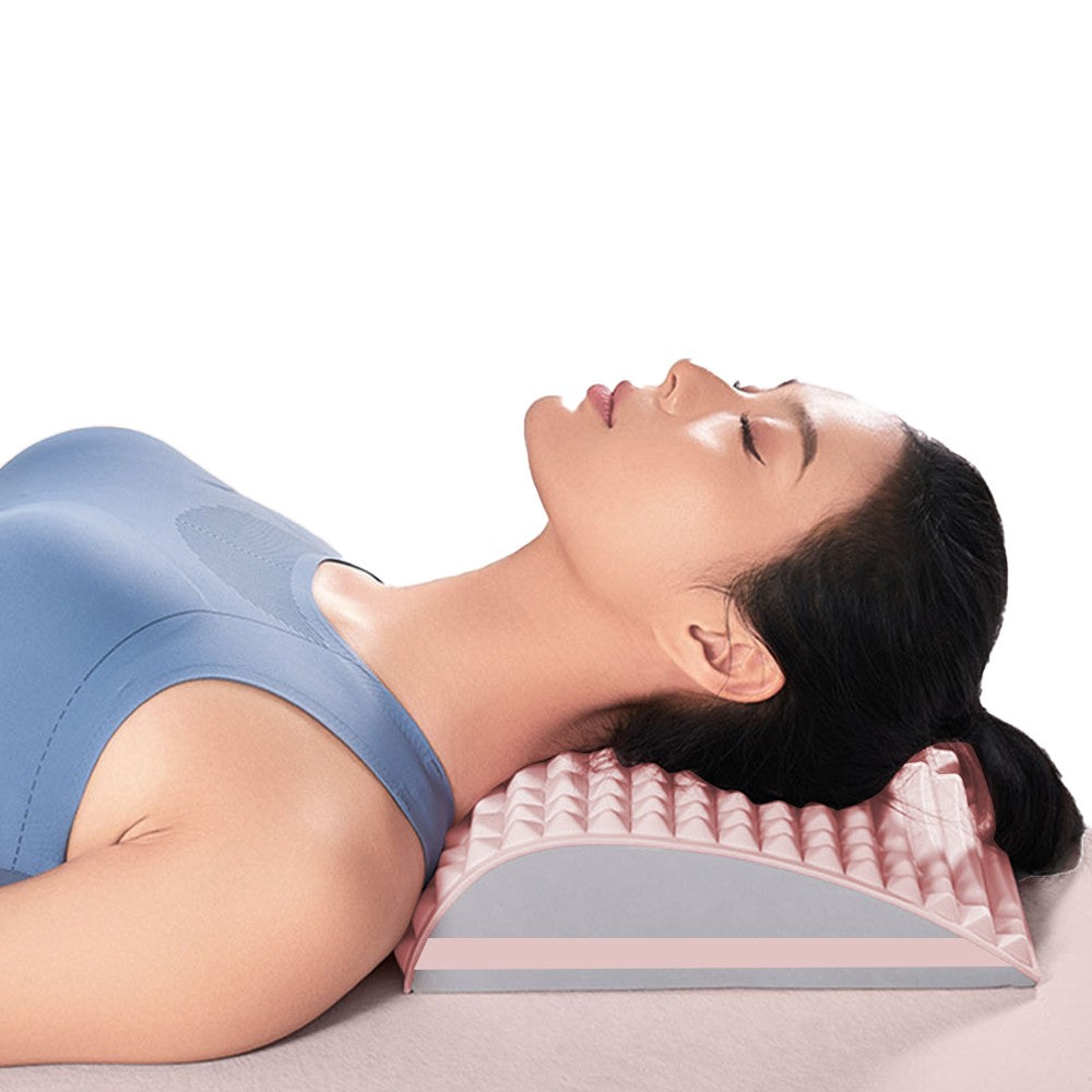 Neck and Back Stretcher Lumbar Massager Back Neck Cracker for Lower Back Pain Relief Pink