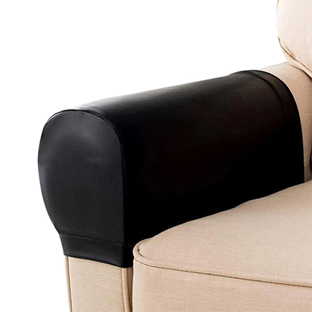 2Pcs PU Leather Sofa Armrest Protectors Covers Removable Couch Arm Slipcovers Black