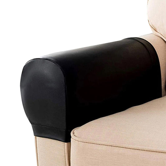 2Pcs PU Leather Sofa Armrest Protectors Covers Removable Couch Arm Slipcovers Black