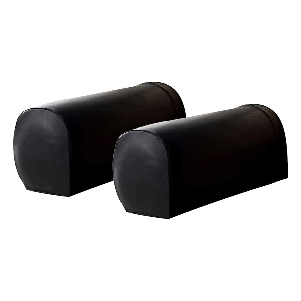 2Pcs PU Leather Sofa Armrest Protectors Covers Removable Couch Arm Slipcovers Black